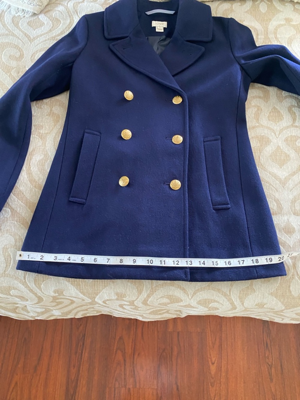 J.Crew Navy Wool Blend Pea Coat Gold Buttons Size 0 Classic Tailored Jacket - Picture 9 of 12